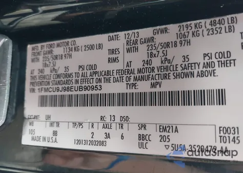 2014 Ford Escape Titanium из США, поврежденный, VIN 1FMCU9J98EUB90953